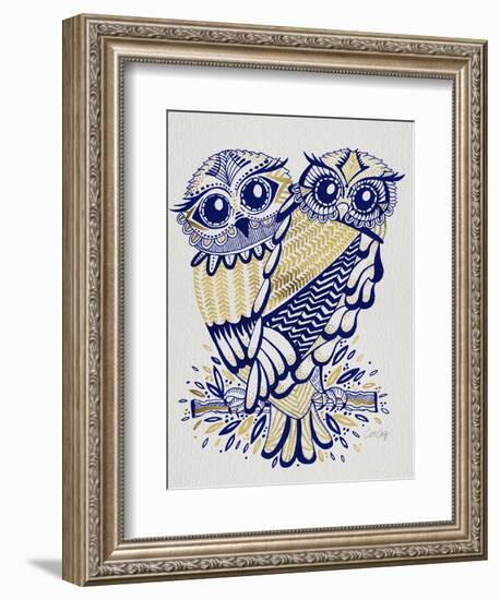 Owls in Navy and Gold-Cat Coquillette-Framed Art Print