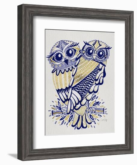 Owls in Navy and Gold-Cat Coquillette-Framed Art Print