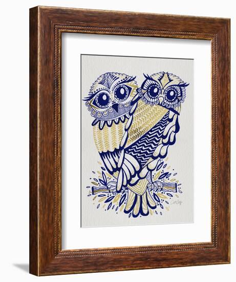 Owls in Navy and Gold-Cat Coquillette-Framed Art Print