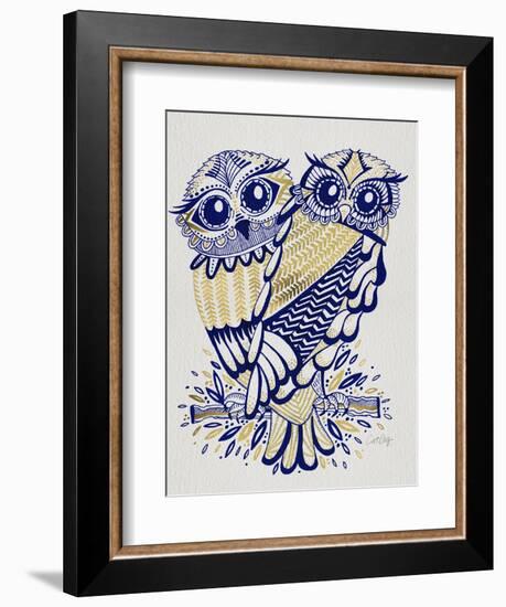 Owls in Navy and Gold-Cat Coquillette-Framed Art Print