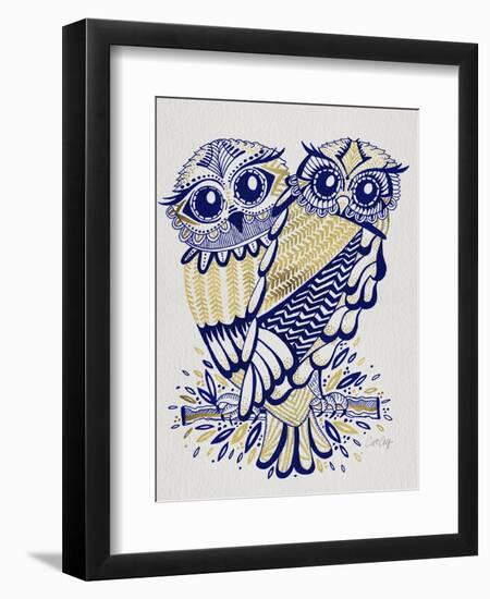 Owls in Navy and Gold-Cat Coquillette-Framed Art Print