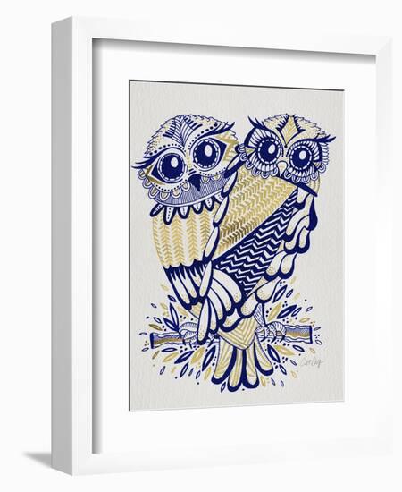 Owls in Navy and Gold-Cat Coquillette-Framed Art Print