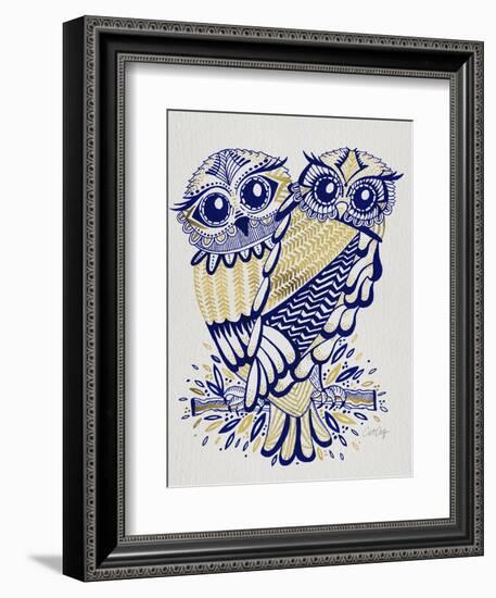 Owls in Navy and Gold-Cat Coquillette-Framed Art Print