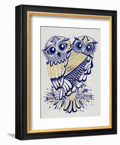 Owls in Navy and Gold-Cat Coquillette-Framed Art Print