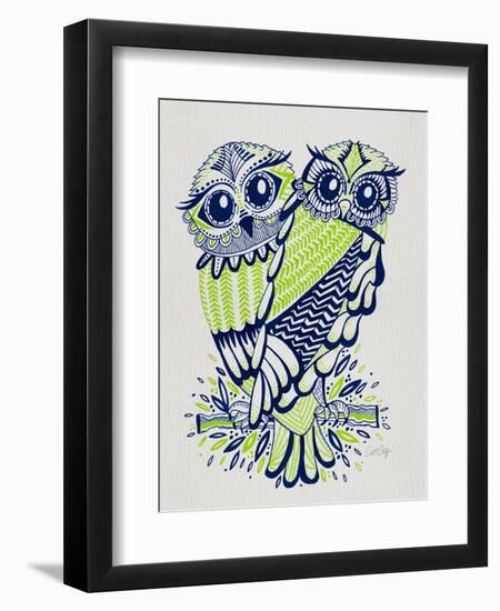 Owls in Navy and Lime-Cat Coquillette-Framed Art Print