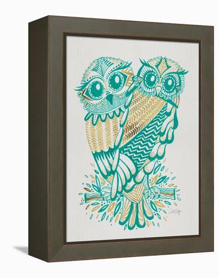 Owls in Turquoise and Gold-Cat Coquillette-Framed Stretched Canvas