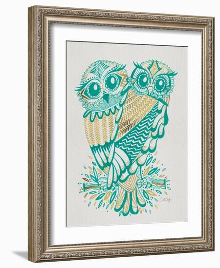 Owls in Turquoise and Gold-Cat Coquillette-Framed Art Print