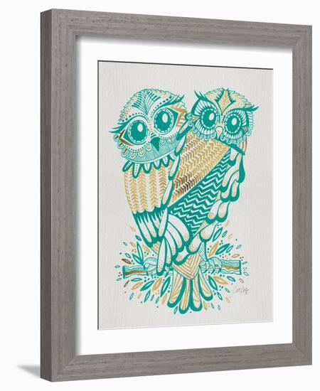 Owls in Turquoise and Gold-Cat Coquillette-Framed Art Print