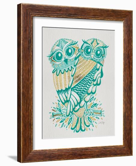 Owls in Turquoise and Gold-Cat Coquillette-Framed Art Print