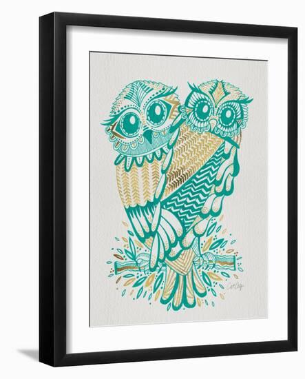 Owls in Turquoise and Gold-Cat Coquillette-Framed Art Print