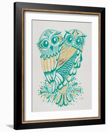 Owls in Turquoise and Gold-Cat Coquillette-Framed Art Print