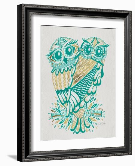 Owls in Turquoise and Gold-Cat Coquillette-Framed Art Print