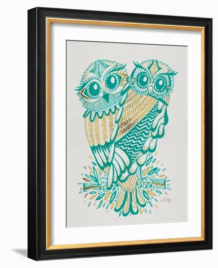 Owls in Turquoise and Gold-Cat Coquillette-Framed Art Print