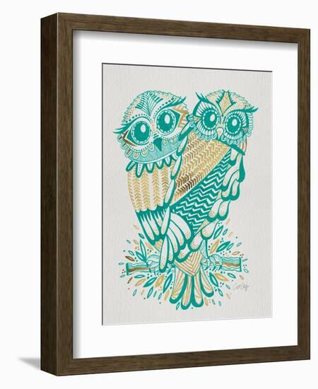 Owls in Turquoise and Gold-Cat Coquillette-Framed Art Print