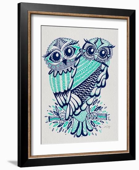 Owls in Turquoise and Navy-Cat Coquillette-Framed Art Print