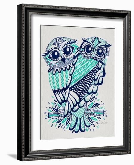 Owls in Turquoise and Navy-Cat Coquillette-Framed Art Print