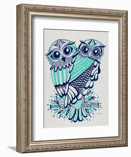 Owls in Turquoise and Navy-Cat Coquillette-Framed Art Print