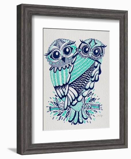 Owls in Turquoise and Navy-Cat Coquillette-Framed Art Print