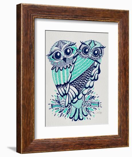 Owls in Turquoise and Navy-Cat Coquillette-Framed Art Print