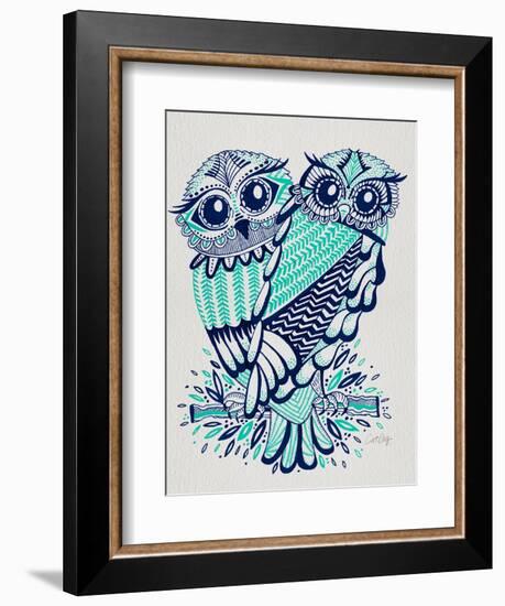 Owls in Turquoise and Navy-Cat Coquillette-Framed Art Print