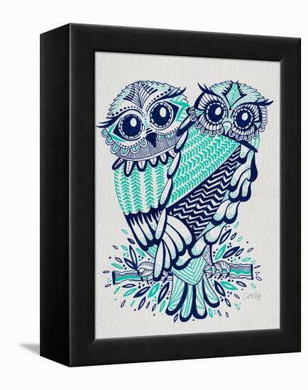 Owls in Turquoise and Navy-Cat Coquillette-Framed Stretched Canvas