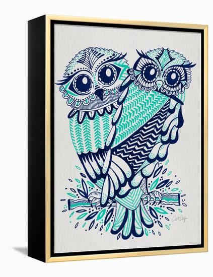 Owls in Turquoise and Navy-Cat Coquillette-Framed Stretched Canvas