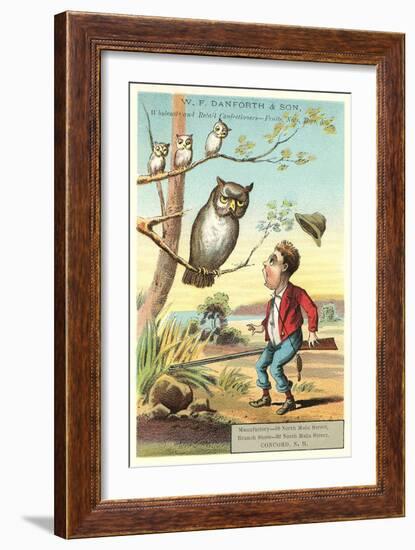 Owls, Shocked Hunter-null-Framed Art Print