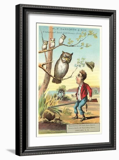 Owls, Shocked Hunter-null-Framed Art Print