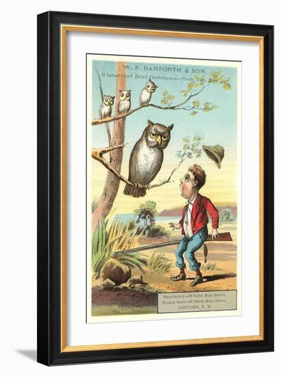 Owls, Shocked Hunter-null-Framed Art Print