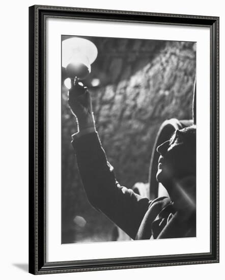 Owner of Vineyard Henri de Villaine Inspecting Wine for Clarity and Hue-Carlo Bavagnoli-Framed Photographic Print