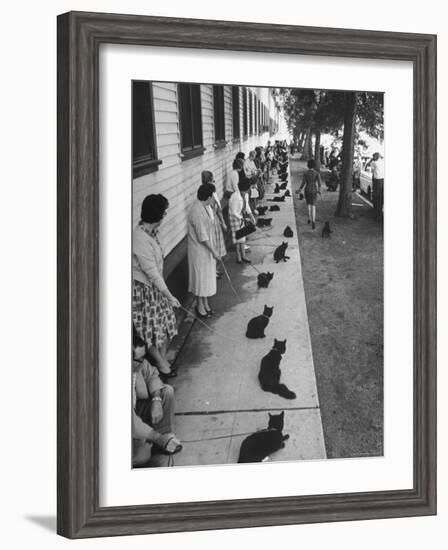 Owners with Their Black Cats, Waiting in Line For Audition in Movie "Tales of Terror"-Ralph Crane-Framed Premium Photographic Print