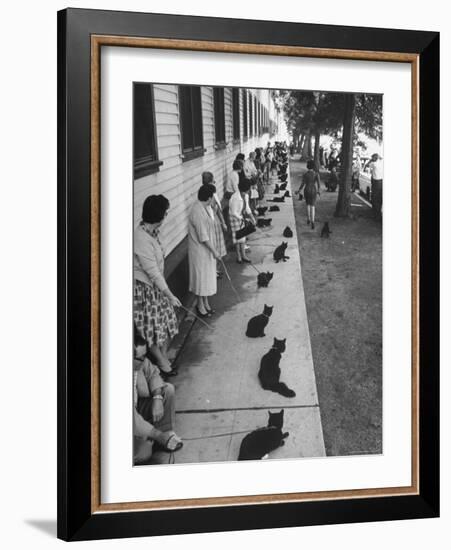 Owners with Their Black Cats, Waiting in Line For Audition in Movie "Tales of Terror"-Ralph Crane-Framed Premium Photographic Print