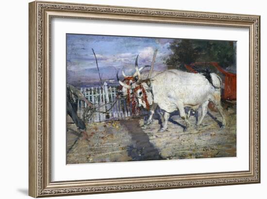 Ox Cart, 1885, by Giovanni Boldini (1842-1931), Oil on Panel, 17X25 Cm. Italy, 19th Century-Giovanni Boldini-Framed Giclee Print