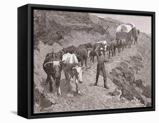 Ox Train in the Mountains. Frederic Remington.-Frederic Remington-Framed Premier Image Canvas