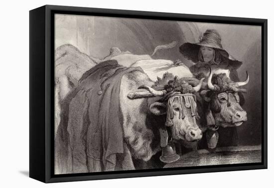 Oxen at the Tank, Geneva, Switzerland-Edwin Henry Landseer-Framed Premier Image Canvas