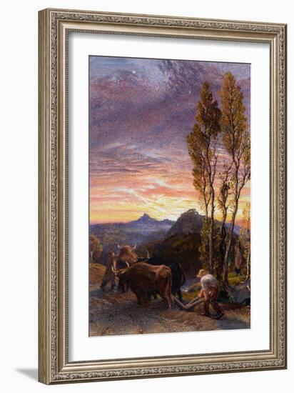 Oxen Ploughing at Sunset-Samuel Palmer-Framed Giclee Print