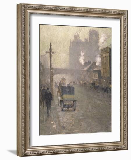 Oxford Road, Manchester, 1910 (Oil on Canvas)-Adolphe Valette-Framed Giclee Print