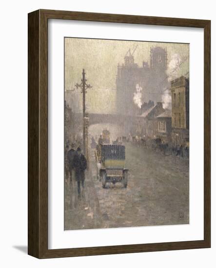 Oxford Road, Manchester, 1910 (Oil on Canvas)-Adolphe Valette-Framed Giclee Print