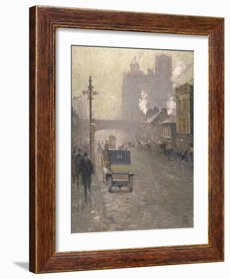 Oxford Road, Manchester, 1910 (Oil on Canvas)-Adolphe Valette-Framed Giclee Print