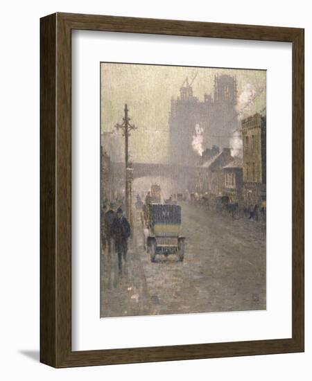 Oxford Road, Manchester, 1910 (Oil on Canvas)-Adolphe Valette-Framed Giclee Print