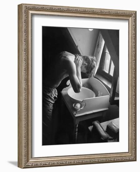 Oxford University Student Washing at a Basin-William Vandivert-Framed Photographic Print