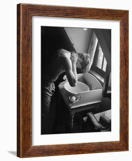 Oxford University Student Washing at a Basin-William Vandivert-Framed Photographic Print