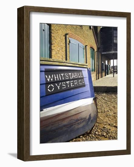 Oyster Boat Outside the Oyster Stores on the Seafront, Whitstable, Kent, England-David Hughes-Framed Photographic Print