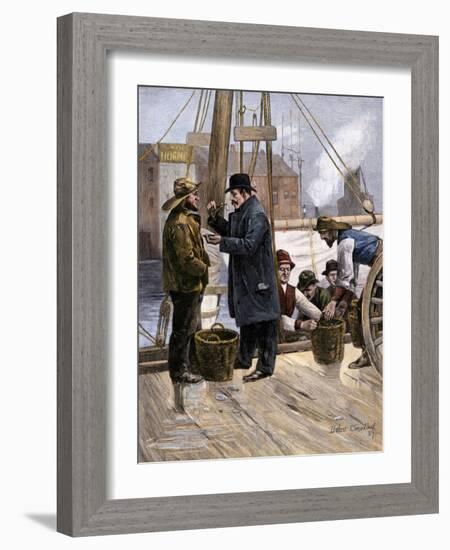 Oyster Buyer Tasting a Sample on the Dock in Baltimore, Maryland, 1880s-null-Framed Giclee Print