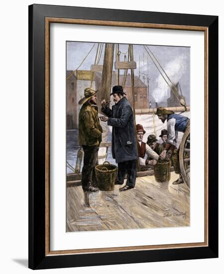 Oyster Buyer Tasting a Sample on the Dock in Baltimore, Maryland, 1880s-null-Framed Giclee Print