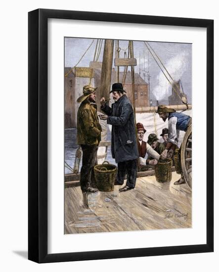 Oyster Buyer Tasting a Sample on the Dock in Baltimore, Maryland, 1880s-null-Framed Giclee Print