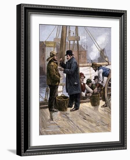 Oyster Buyer Tasting a Sample on the Dock in Baltimore, Maryland, 1880s-null-Framed Giclee Print