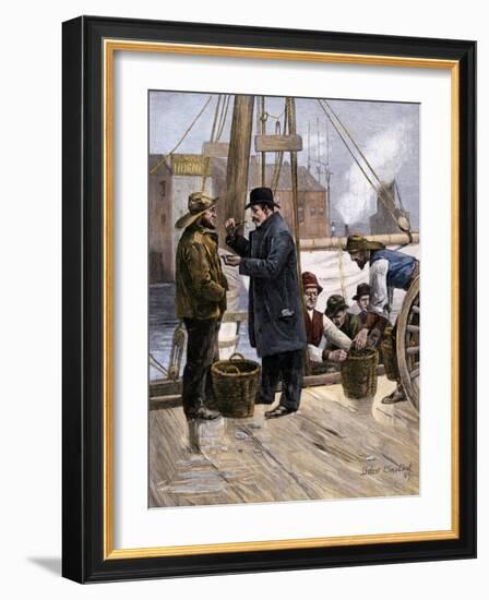 Oyster Buyer Tasting a Sample on the Dock in Baltimore, Maryland, 1880s-null-Framed Giclee Print