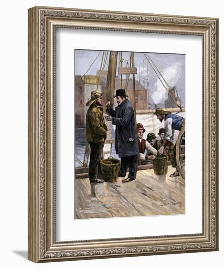 Oyster Buyer Tasting a Sample on the Dock in Baltimore, Maryland, 1880s-null-Framed Giclee Print