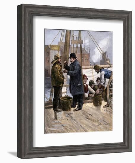 Oyster Buyer Tasting a Sample on the Dock in Baltimore, Maryland, 1880s-null-Framed Giclee Print